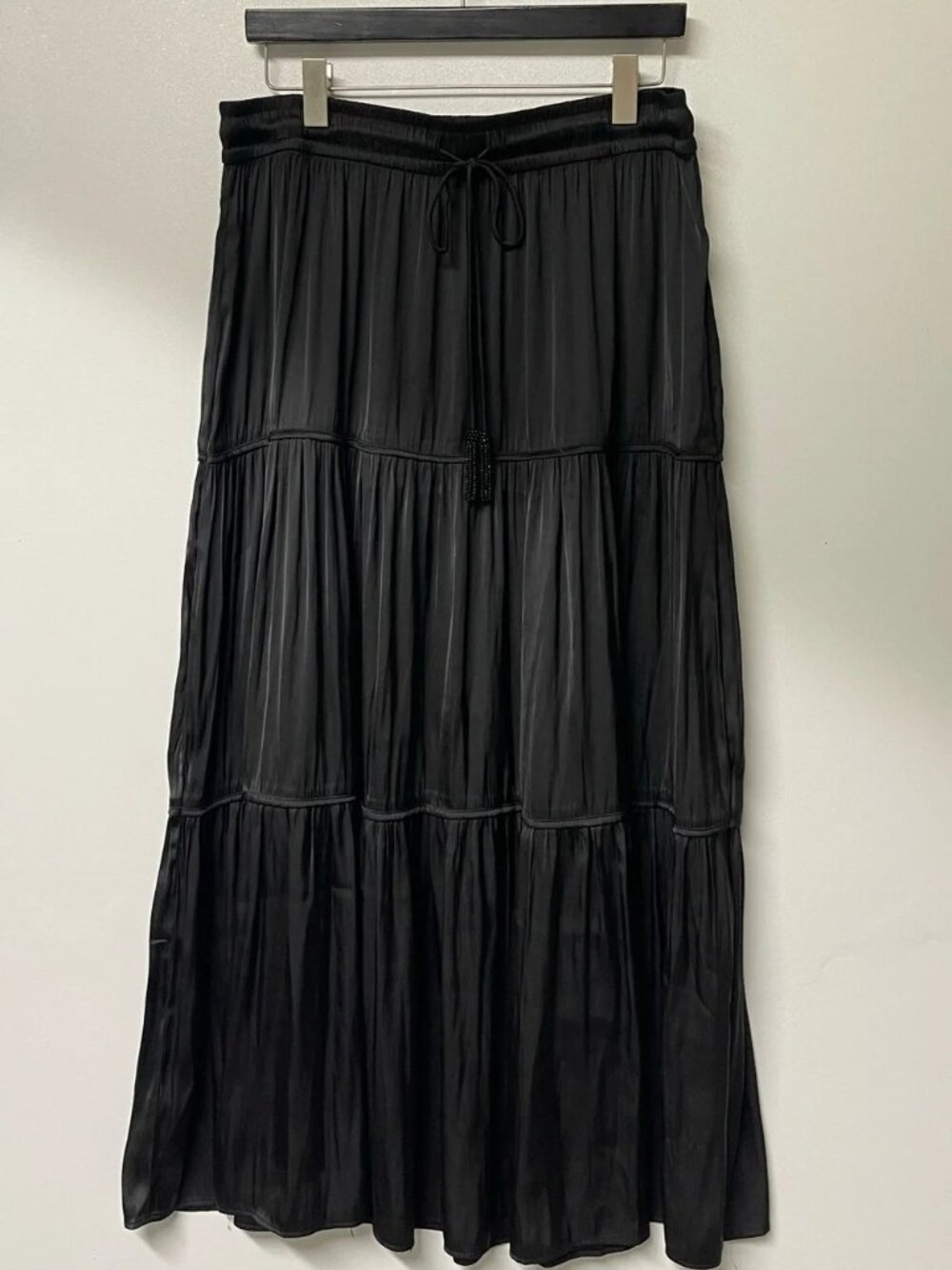 Joie Women's Black Tiered Maxi Skirt - Casual Drawstring Waist Size L - Picture 10 of 12